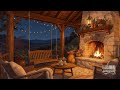 Cozy Outdoor Cabin Ambience – Fireplace & Warm Lights | Relaxing Jazz Piano Music