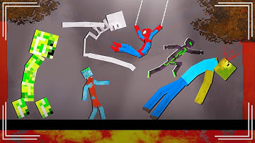 Spider-Man and Miles Morales vs Giant Minecraft Creatures on Lava in People Playground