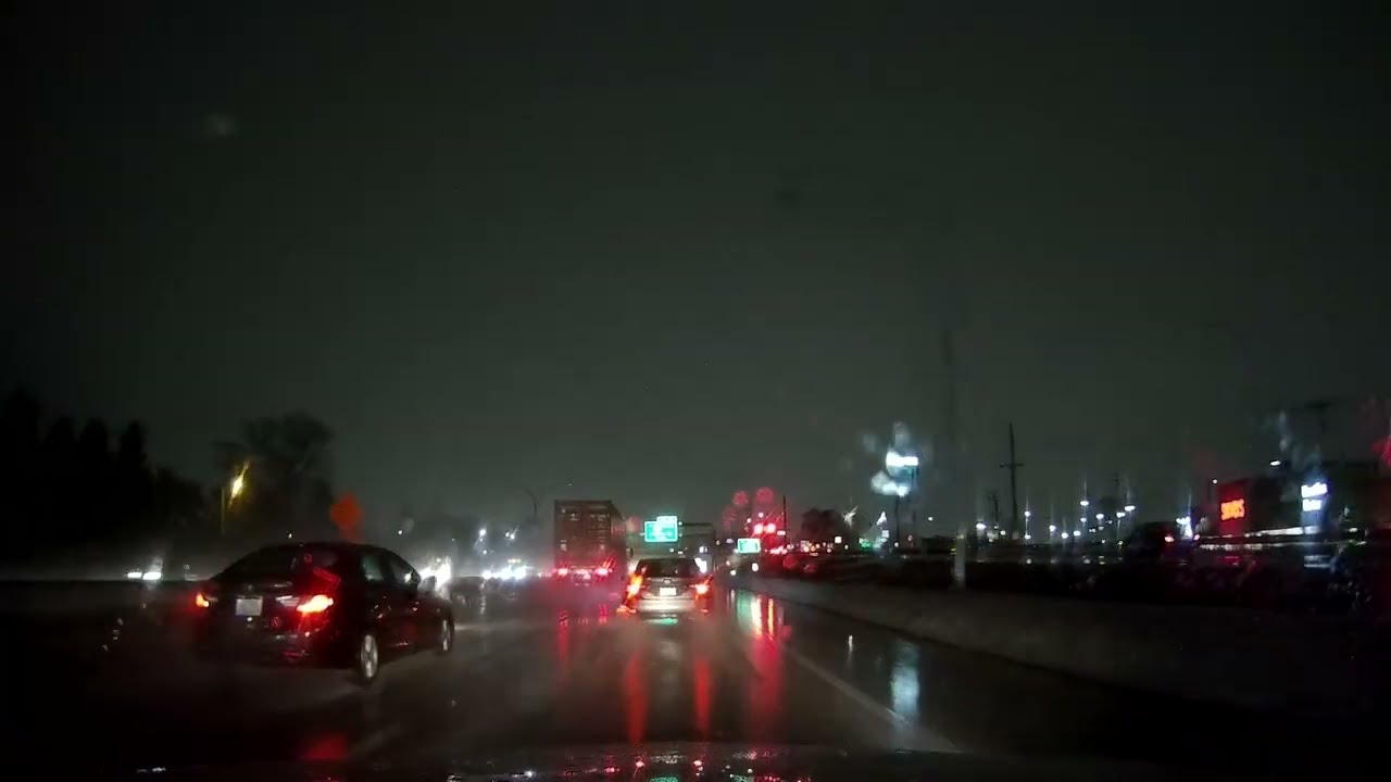 Rainy nighttime drive through Pawtucket, Providence and North Providence, Rhode Island