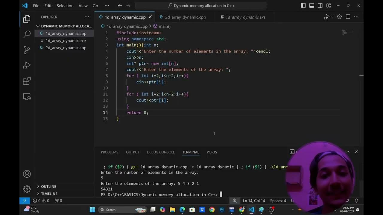 Dynamic Memory Allocation of 1d and 2d array in C++ - YouTube