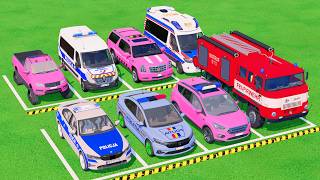 VUS GAME - TRANSPORTING POLICE CARS, FIRE DEPARTMENT, AMBULANCE VEHICLES WITH TRUCKS - FS22 #657