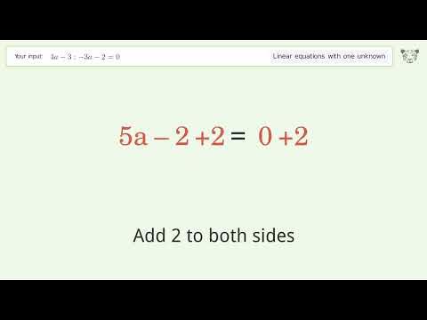 Linear equation with one unknown: Solve 4a-3:-3a-2=0 step-by-step ...