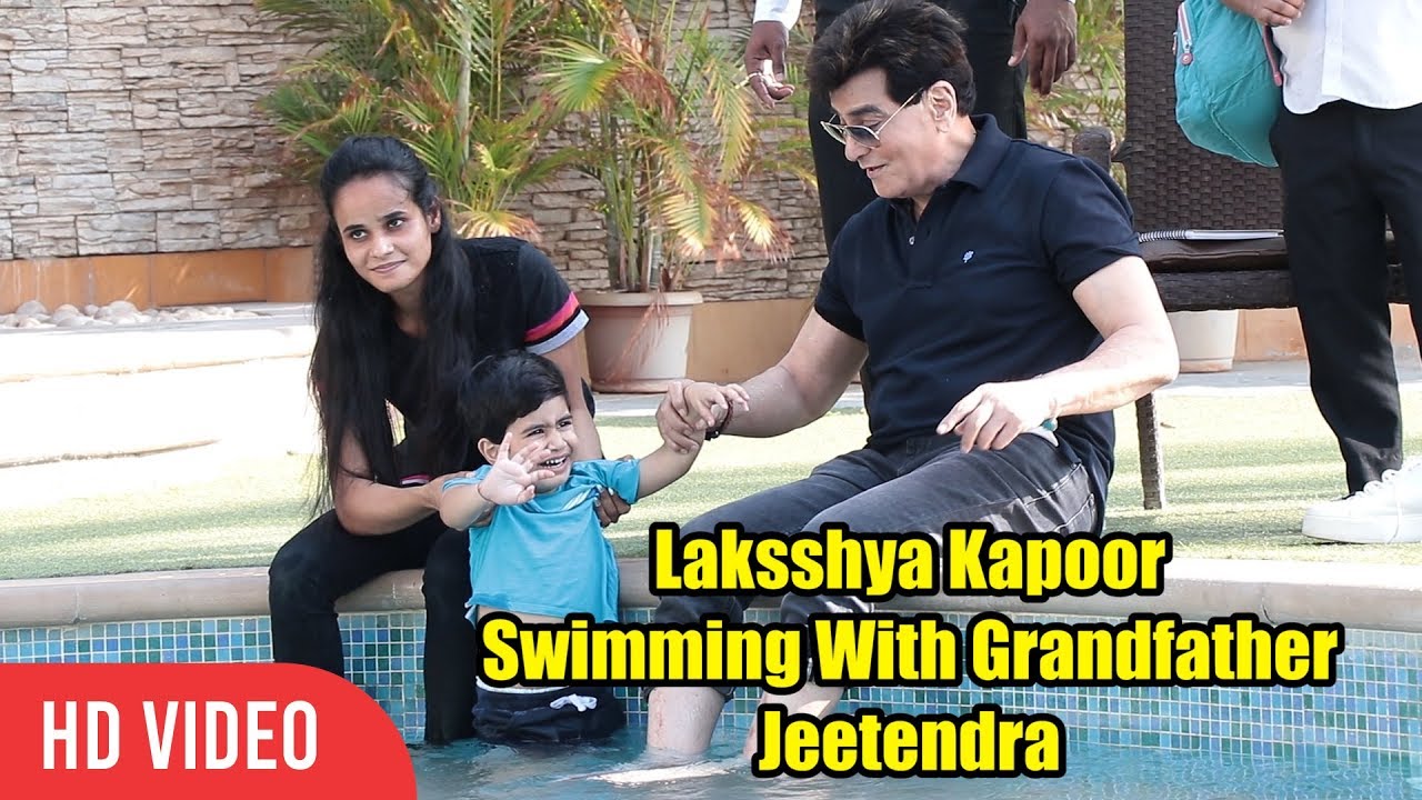 Tusshar Kapoor Son Laksshya Kapoor Swimming With Grandfather Jeetendra