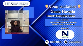 Iies - Best Embedded Course In Bangalore With Placement Ganta Haveela Placed At Avin Systems