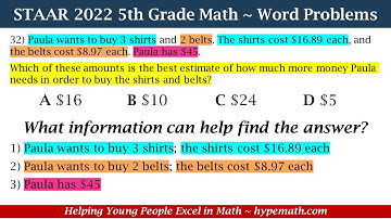 2022 STAAR Math ~ 5th Grade (Word Problems) Part 5