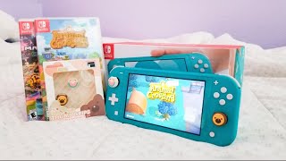 nintendo switch lite + animal crossing unboxing 🍑