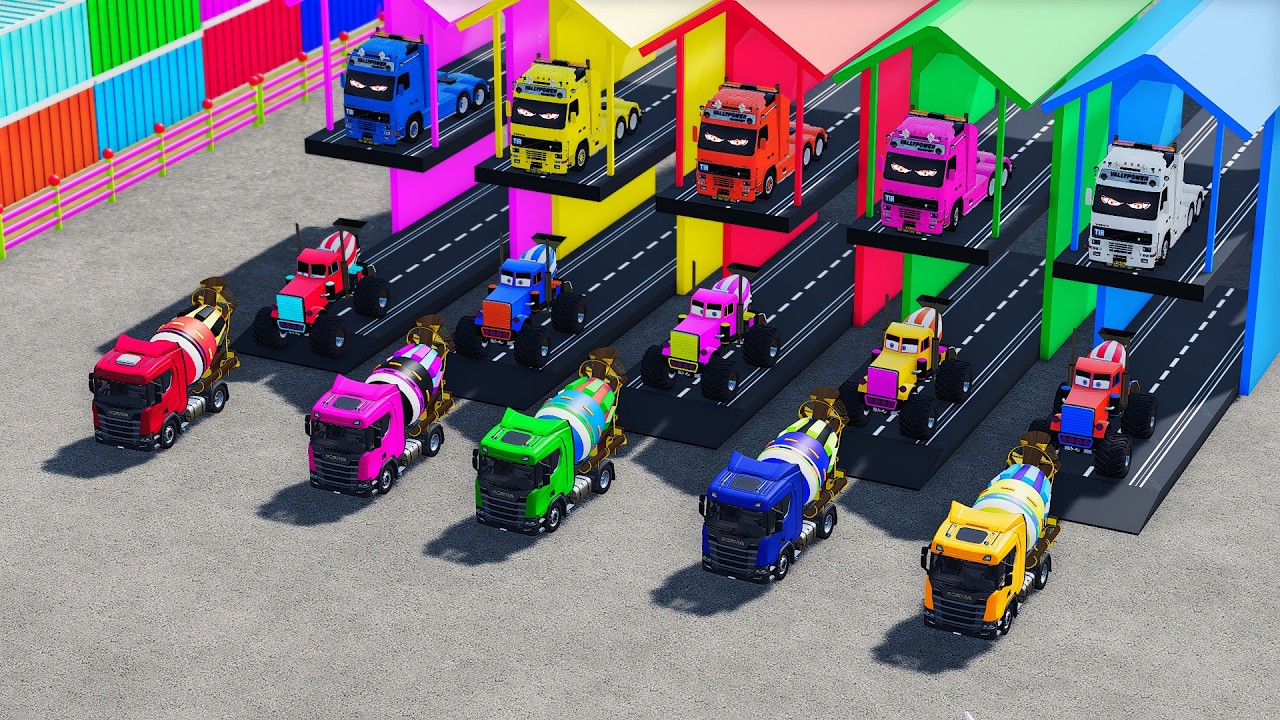 TRANSPORTING ALL MIXER TRUCK, VOLVO, SCANIA, TRANSPORT OF COLOR MIXER, FARMING  SIMULATOR 22