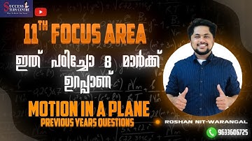 Motion in a plane | Plus one focus area | Malayalam | Physics | chapter 4 | Previous year questions