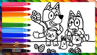 Dibuja y Colorea A Bluey Y Bingo Durante Pascua 🐶🐕🐰🥚🎨  Dibujos Para Niños