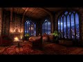 Sleep in this cozy castle room  rain fireplace  thunderstorm sounds for 12 hours