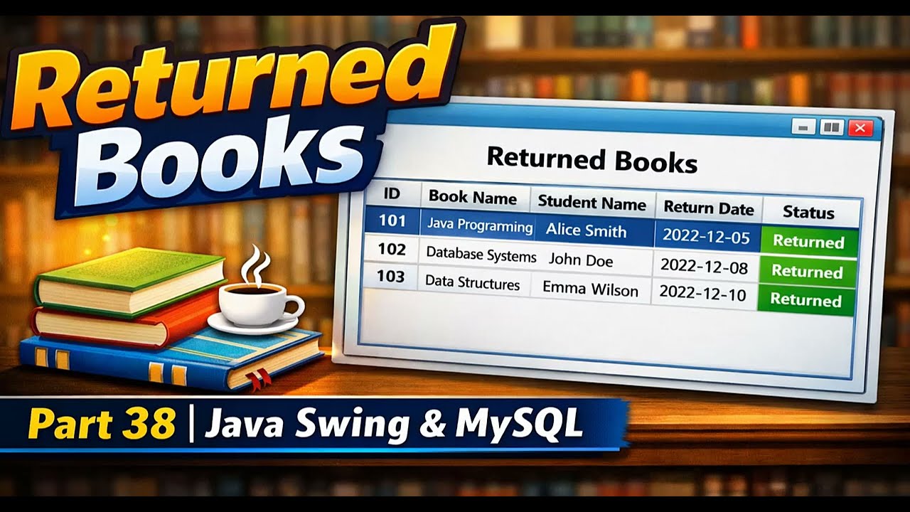Part 38 - Java Swing Library System | Fetch Returned Books & Display in Table