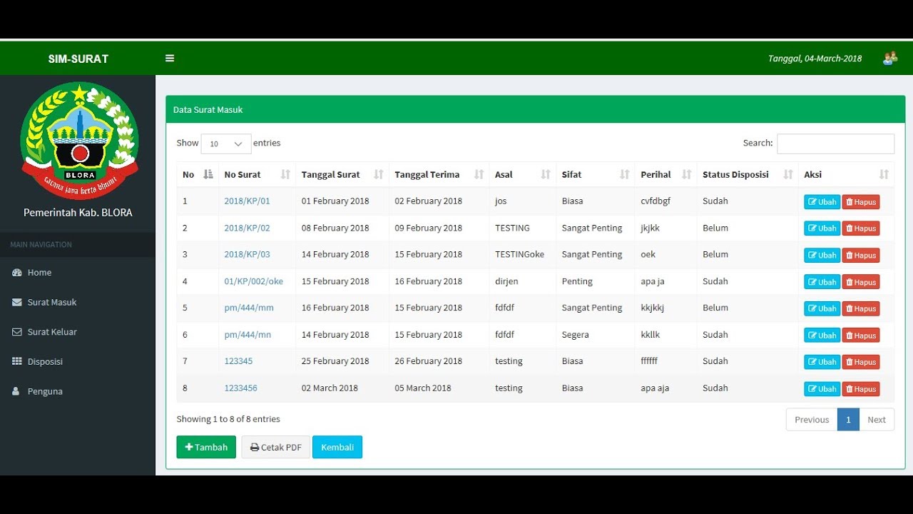  APLIKASI  SURAT  MASUK  DAN SURAT  KELUAR  DENGAN PHP MYSQLI 