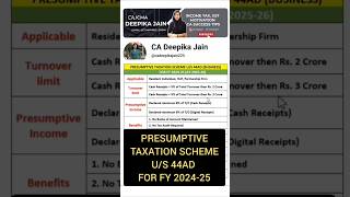 Presumptive Taxation Scheme u/s 44AD for Small Businessmen|incometax#itrfiling2025
