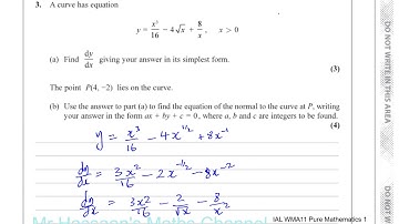 EDEXCEL IAL P1 new Specimen Paper 2018 Q3  Differentiation, Equation of Normal