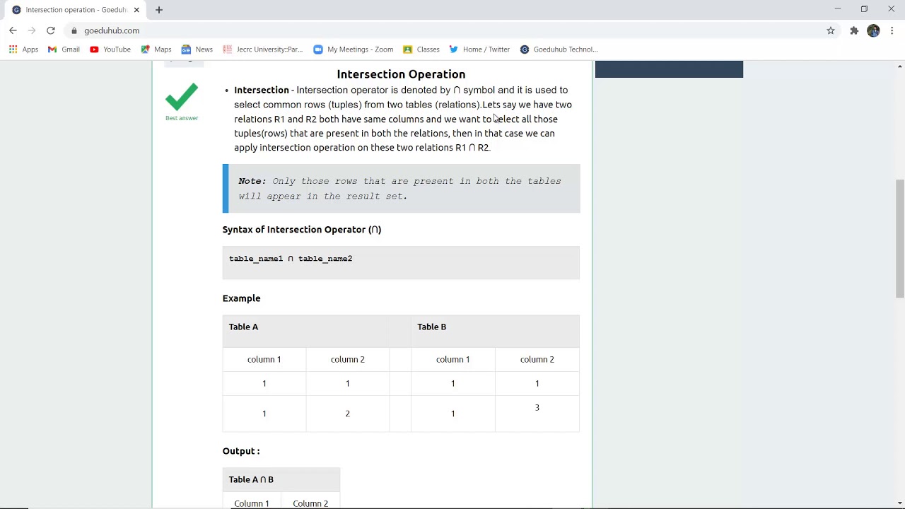 What Is Intersection Operation In DBMS Example With Solution YouTube What Is Intersection Operation In DBMS Example With Solution YouTube