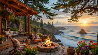 Relaxing Ocean Sunset Cabin Porch π Gentle Waves and Cozy Fire Sounds for Deep Sleep Wave Atmosphere