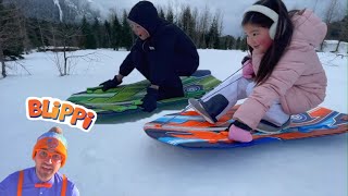 Blippi Winter Outdoor Activities for Children Inspired | SNOW Sledding by Blippi Fans Part 2