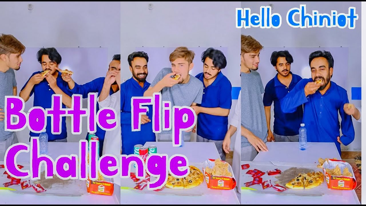 Bottle Flip Food Challenge Filp The Bottle Pizza Challenge Hello Chiniot YouTube
