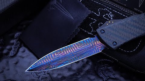 Microtech Custom/Marfione Combat Troodon Blued Mosaic Damascus Spike Grind