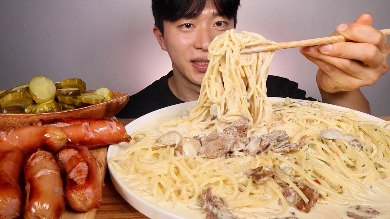 봉대박.. 크림불고기파스타, 육즙 터지는 소시지 먹방 ASMR