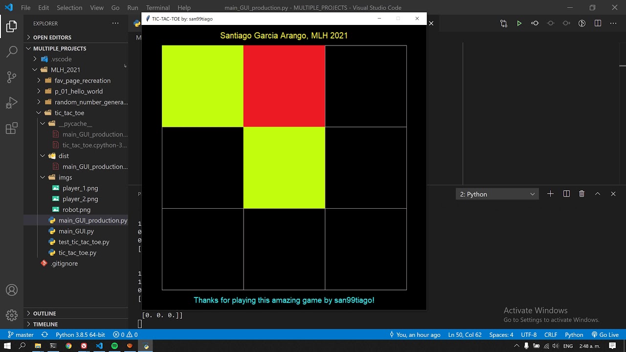 TIC TAC TOE programmed in Python for the MLH: Local Hack Day 2021 - YouTube
