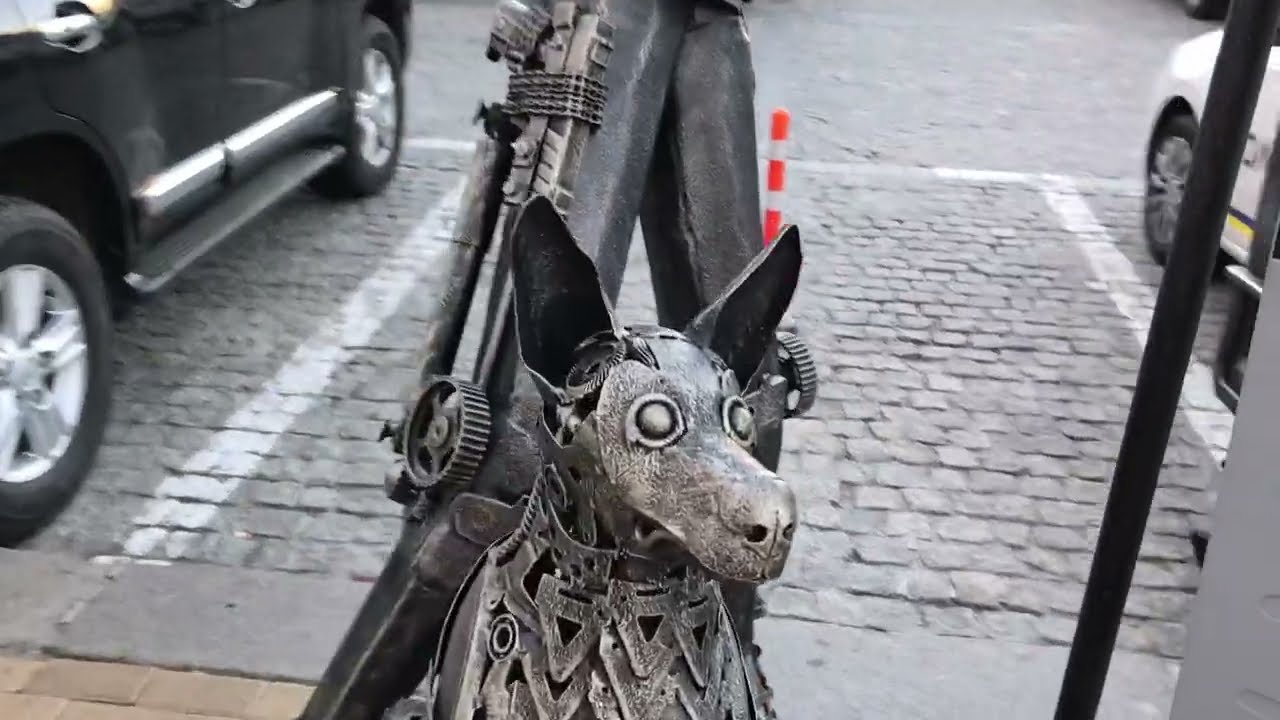 Metal Sculpture Police Officer With A Dog Kyiv Kiev Ukraine October 2019