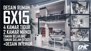 -1- | HOUSE DESIGN 6 X 15, 4 ROOMS, 2 WC, VOID, INNER GARDEN