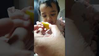 Baby tastes lemon || First time || She loves it || 12months #shorts #baby