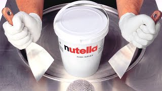 Massive Nutella Bucket Ice Cream Rolls Making Ice Cream Out Of Chocolate Hazelnut Spread - Asmr