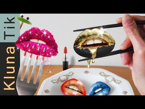 EATING LIPS with MAKEUP!!! Kluna Tik Dinner | ASMR eating sounds no talk comiendo maquillaje 食べるメイク