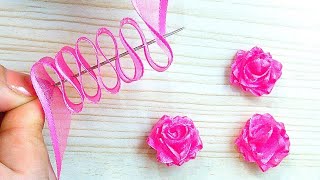 【簡単】リボンで作る薔薇【縫わない】Ribbon Flower Rose#shorts