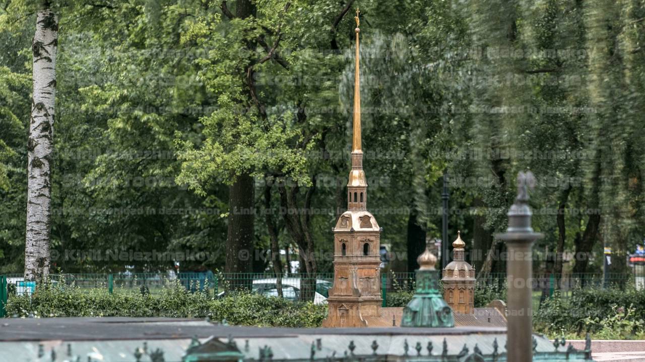 St. Petersburg. Mini City in the Alexander Park timelapse. Layout of Peter and Paul Cathedral