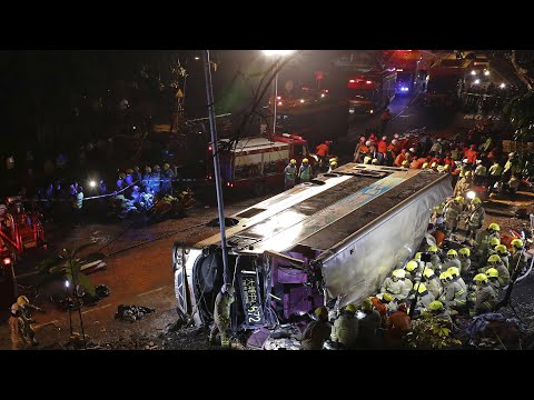 Double-decker bus crashes in rural Hong Kong