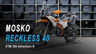Mosko Moto Reckless 40 on KTM 390 Adventure R with Perun Moto Rack & Heel Guards