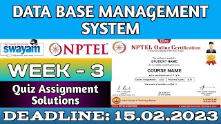Data Base Management System || NPTEL Week 3 assignment answers || #nptel #skumaredu