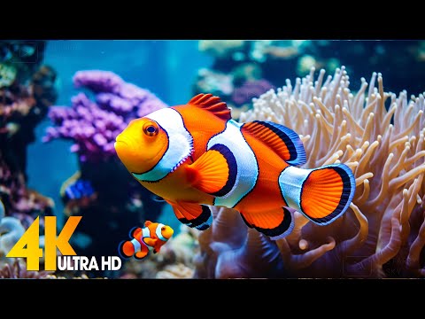 Aquarium 4K VIDEO (ULTRA HD) 🐠 Beautiful Coral Reef Fish - Relaxing Sleep Meditation Music #89