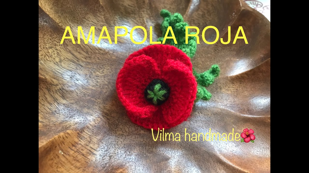 Flor Amapola roja fácil de tejer, poppy (a crochet)