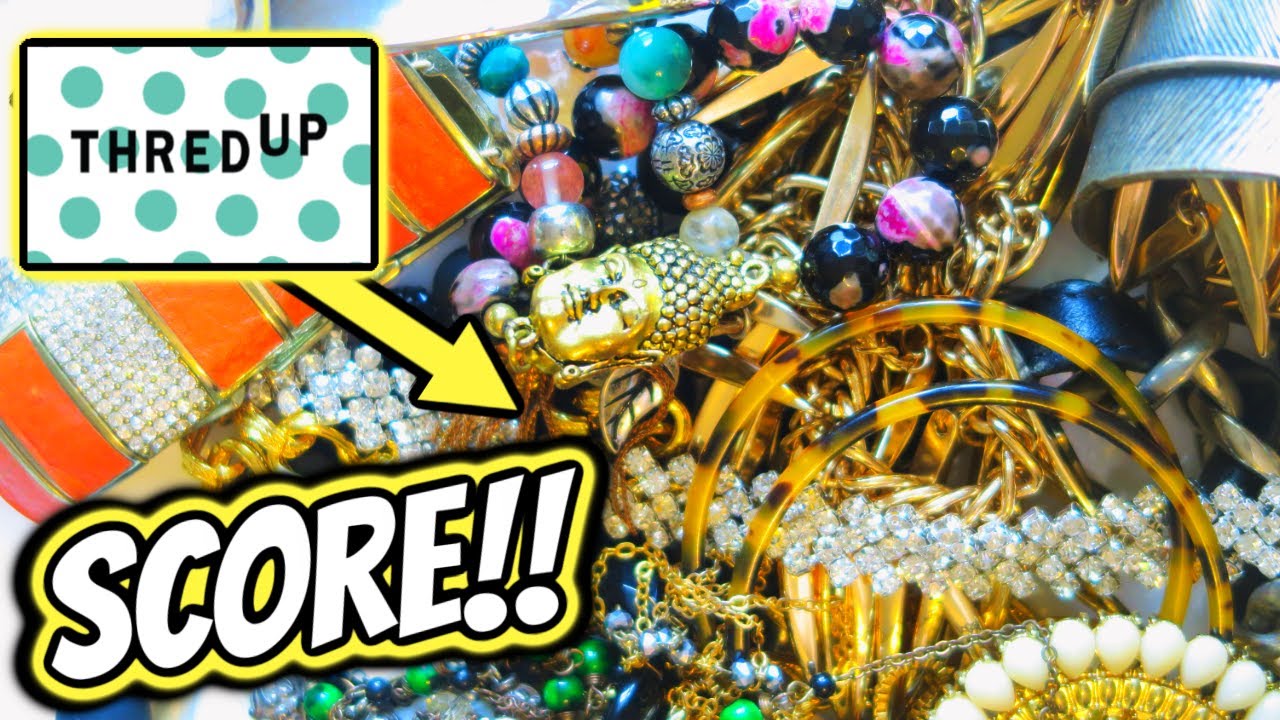 5 lbs ThredUp Jewelry Unboxing Goodwill Blue Box Jewelry Jewelry Jar Haul to Resell on Ebay