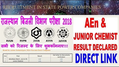 Rajasthan Bijli Vibhag AEn & Junior Chemist Result Declared || RVUNL AEn/Jr.Chemist Result Link