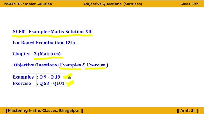 Matrices Ncert Exemplar Problems Solutions Class 12th