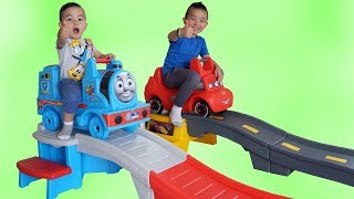 Thomas VS Lightning McQueen Roller Coaster Fun With CKN