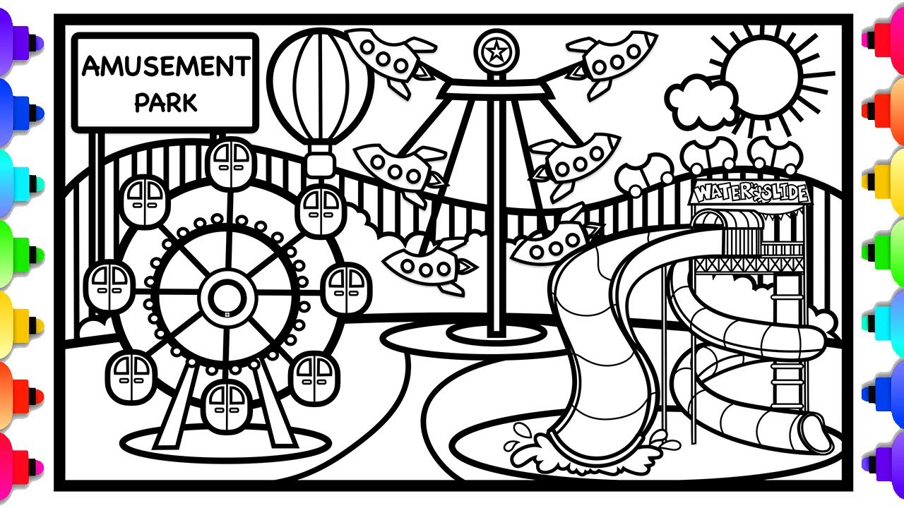 How to Draw an Amusement Park Easy 🎢🌴💜🎡💛 Visit Rainbowplayhouse.com ...