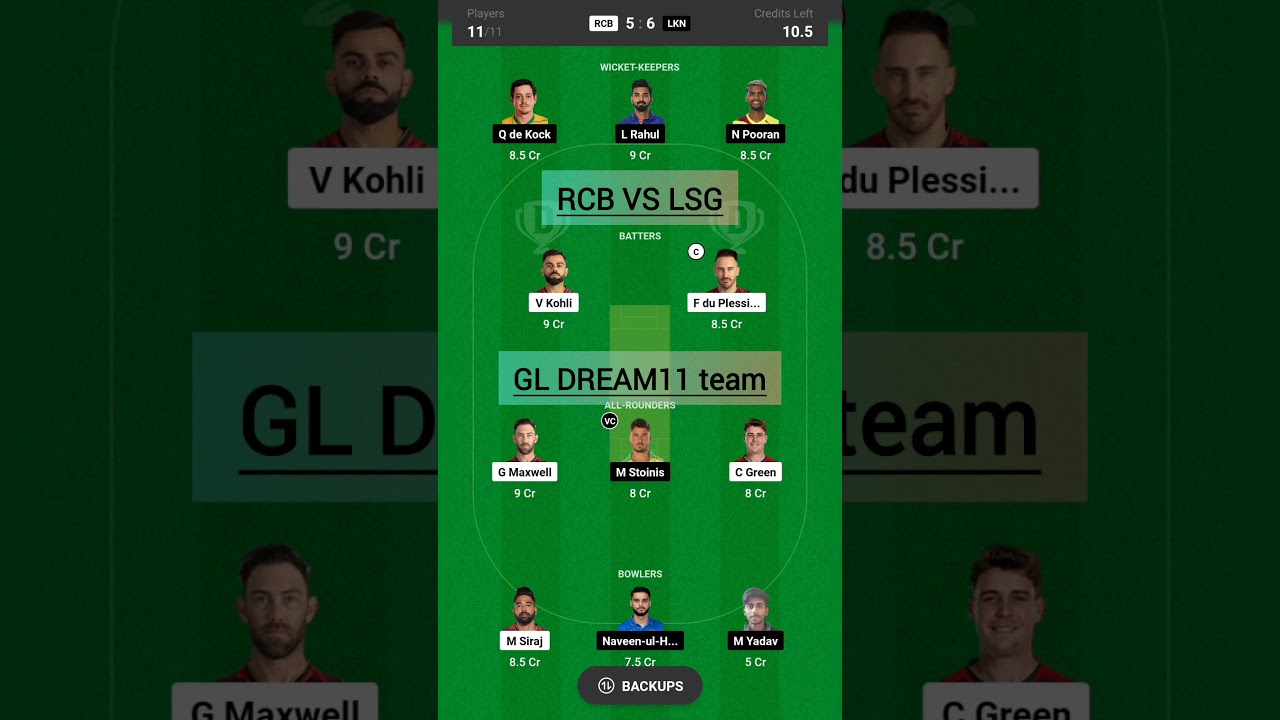 RCB VS LSG GL DREAM11 TEAM PREDICTION//IPL2024
