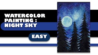 painting moonlight water watercolor easy sky night trees paintingvalley