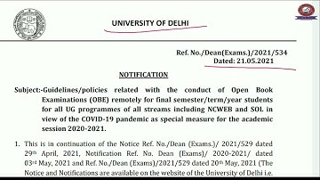 OBE guidelines released by university of Delhi for final year students of #SOL and #NCWEB