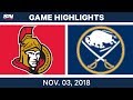 NHL Highlights | Senators vs. Sabres – Nov. 3, 2018