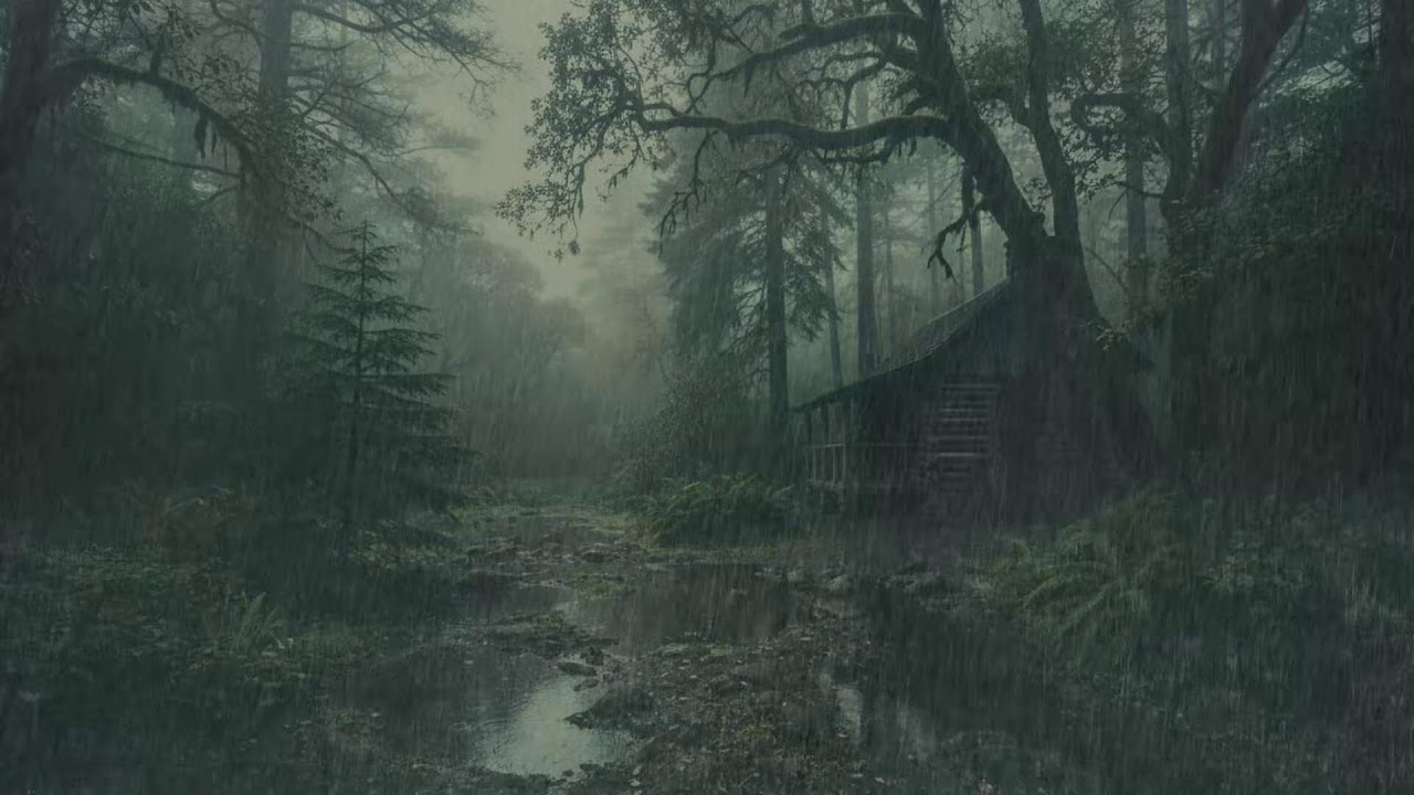 Forest Cabin in Heavy Rain at Night | Deep Sleep Ambience