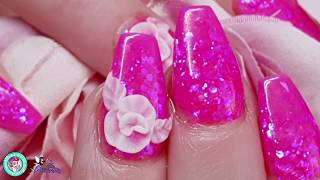Bright Pink Acrylic Nails with 3D Flower screenshot 5