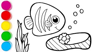 How to Draw and Color Fish, Shoes and Food