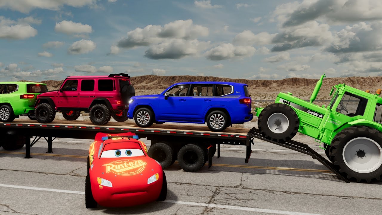 Flatbed Truck Mcqueen | Transportation with Truck - Pothole vs Car #2 - BeamNG.Drive
